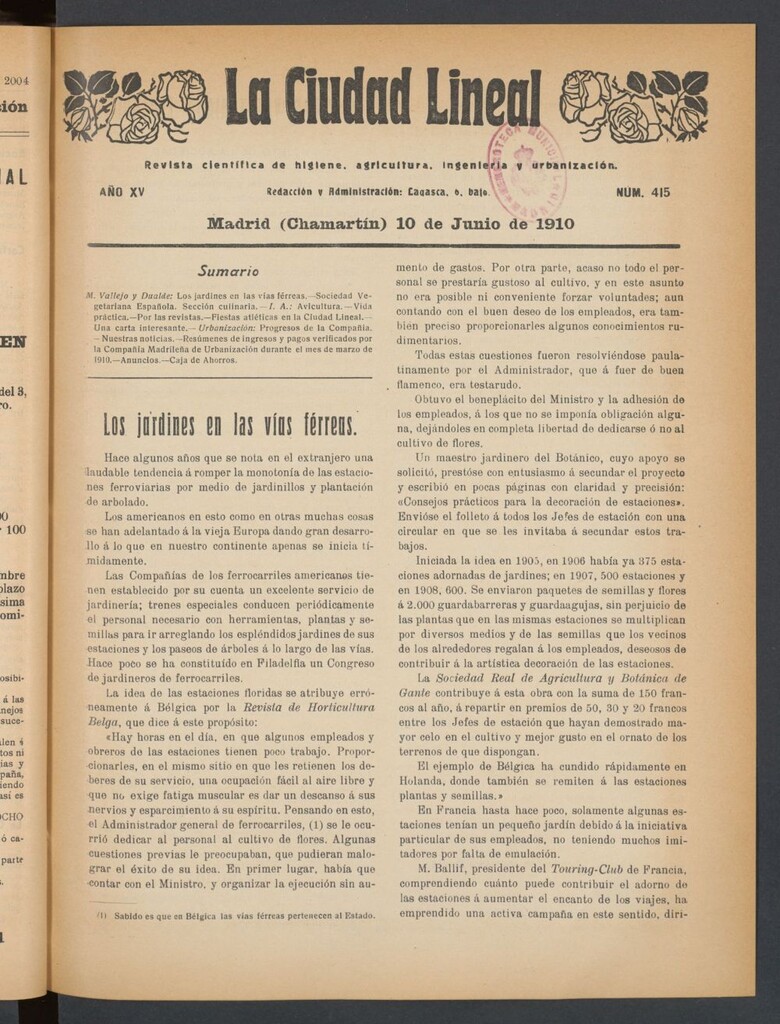 Miniatura de La Ciudad Lineal : órgano oficial de la Compañía Madrileña de Urbanización del 10 de junio de 1910