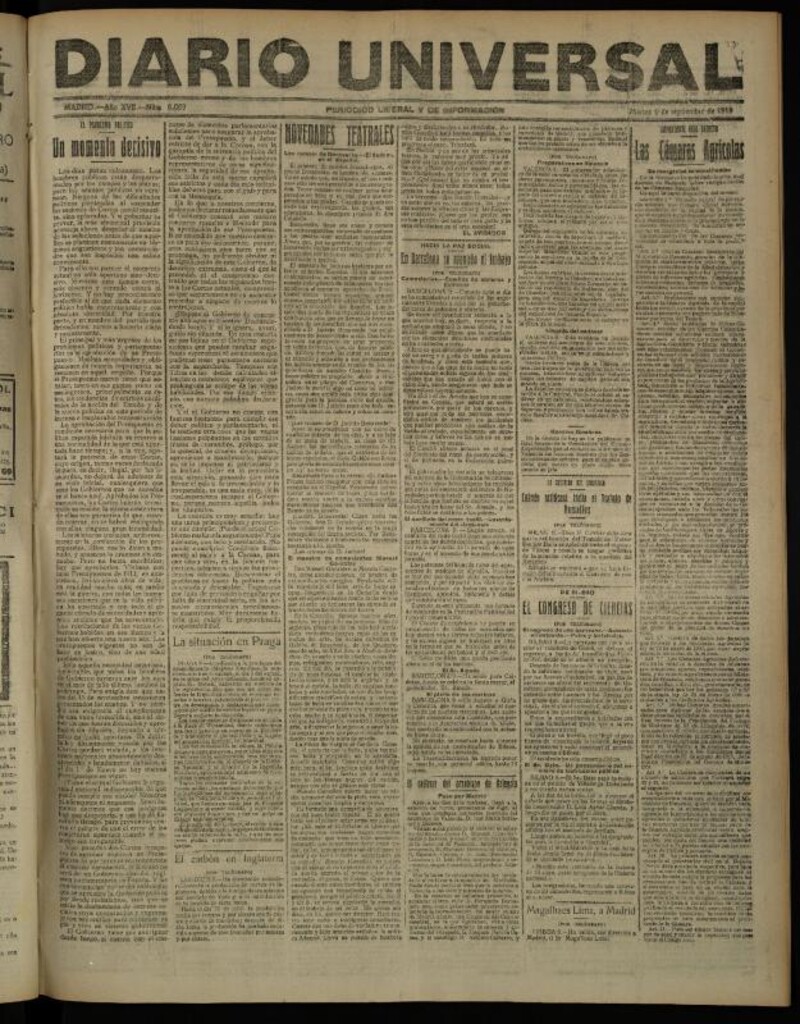 Miniatura de Diario Universal del 9 de septiembre de 1919