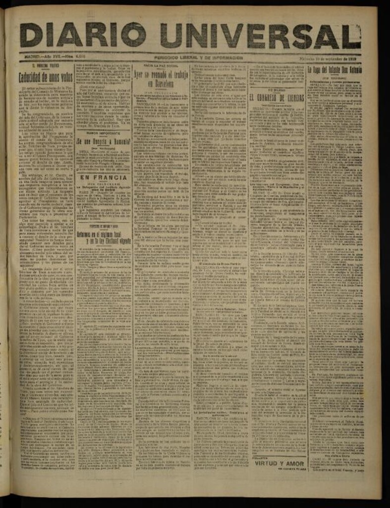 Miniatura de Diario Universal del 10 de septiembre de 1919