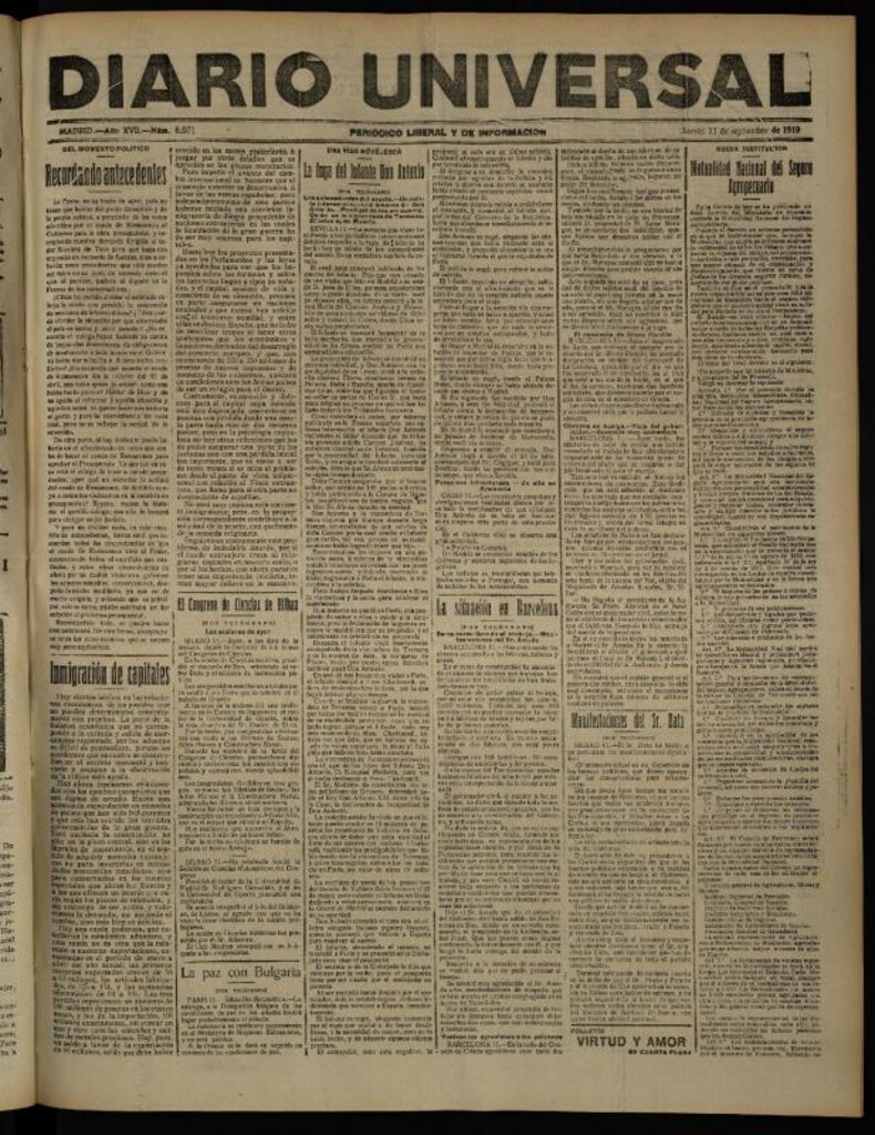 Miniatura de Diario Universal del 11 de septiembre de 1919
