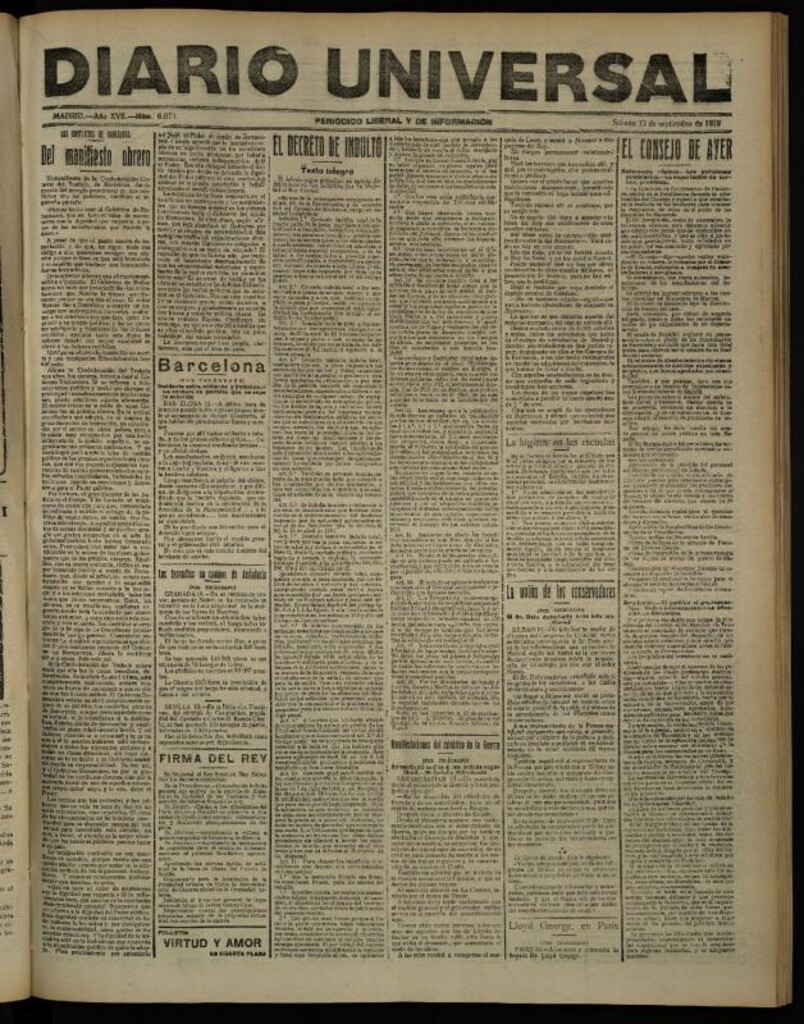 Miniatura de Diario Universal del 13 de septiembre de 1919