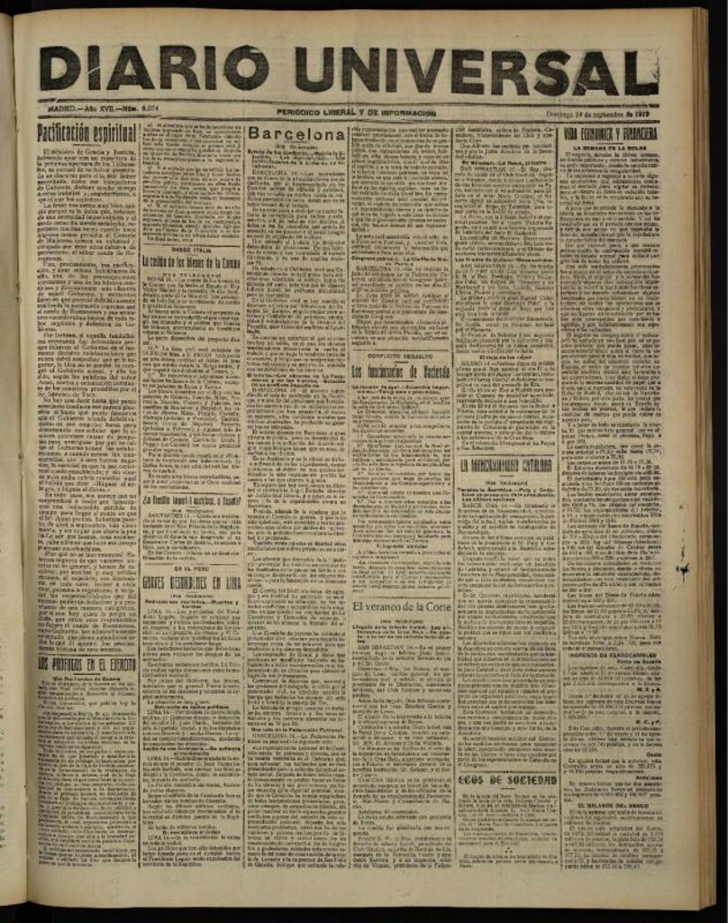 Miniatura de Diario Universal del 14 de septiembre de 1919