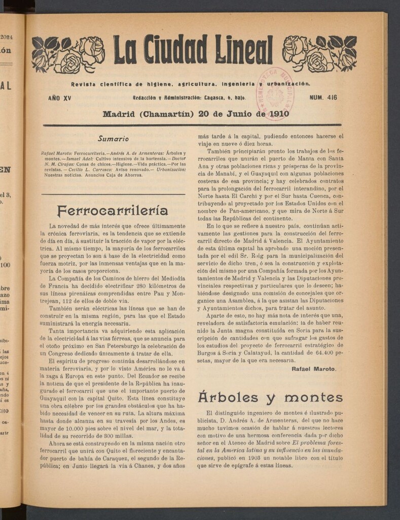 Miniatura de La Ciudad Lineal : órgano oficial de la Compañía Madrileña de Urbanización del 20 de junio de 1910