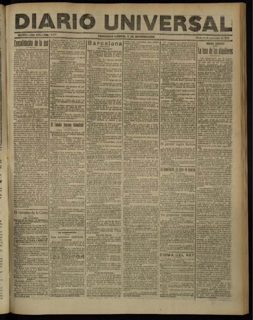 Miniatura de Diario Universal del 16 de septiembre de 1919