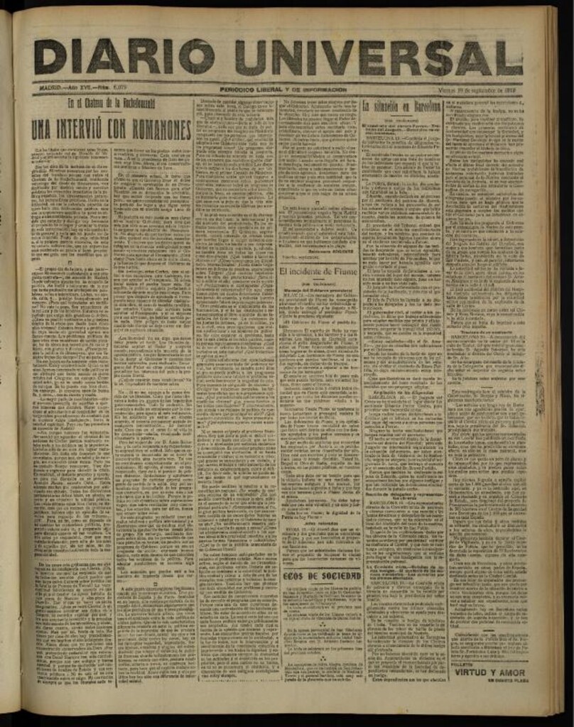 Miniatura de Diario Universal del 19 de septiembre de 1919