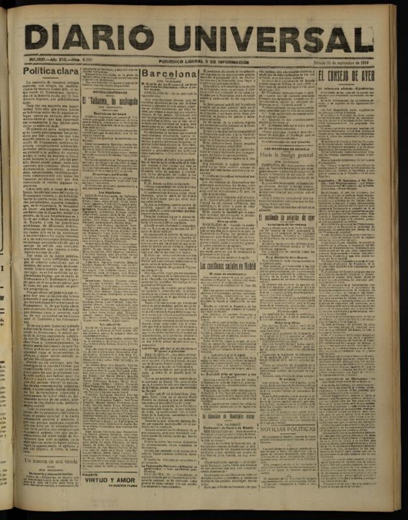 Miniatura de Diario Universal del 20 de septiembre de 1919