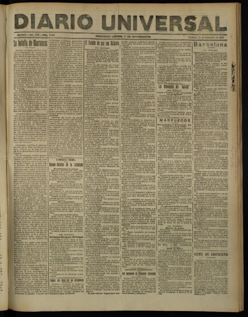 Miniatura de Diario Universal del 21 de septiembre de 1919