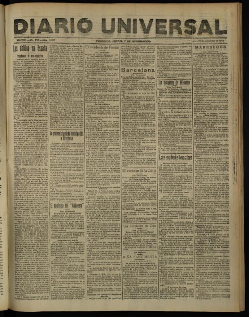 Miniatura de Diario Universal del 22 de septiembre de 1919