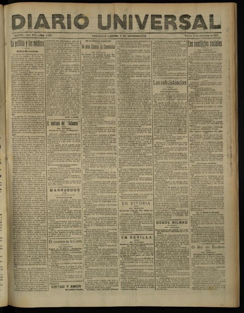Miniatura de Diario Universal del 26 de septiembre de 1919