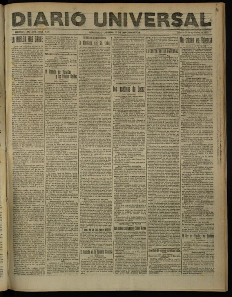 Miniatura de Diario Universal del 27 de septiembre de 1919