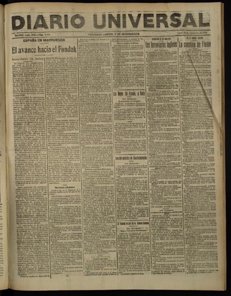Miniatura de Diario Universal del 29 de septiembre de 1919