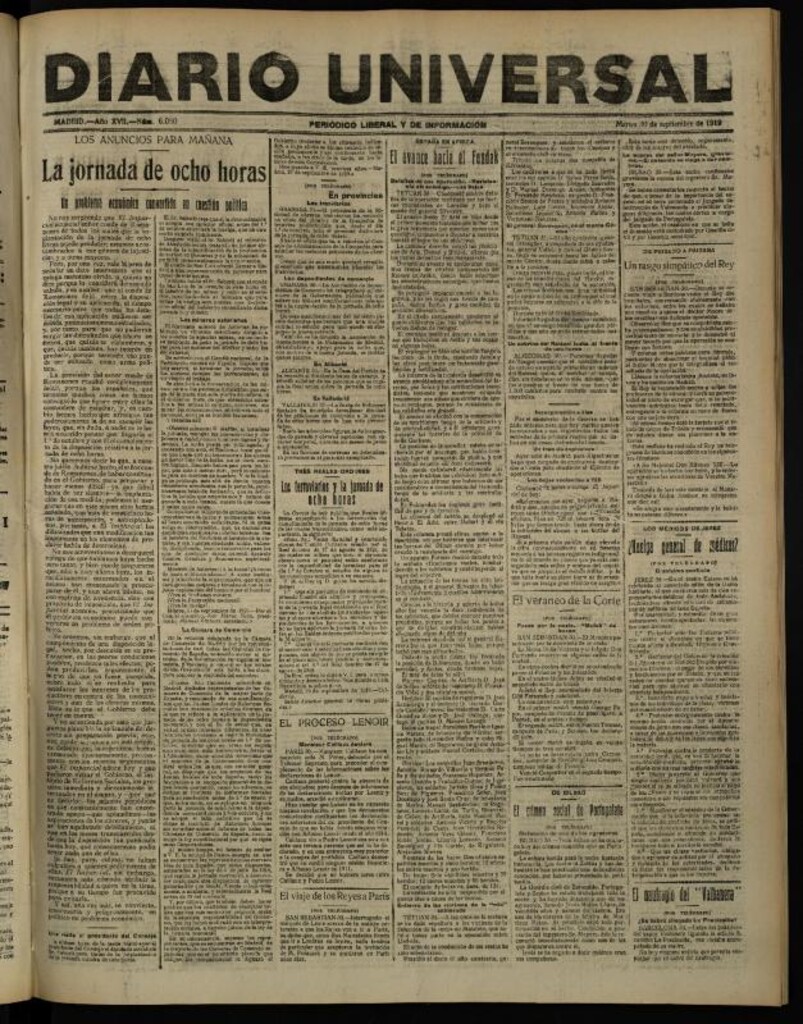 Miniatura de Diario Universal del 30 de septiembre de 1919