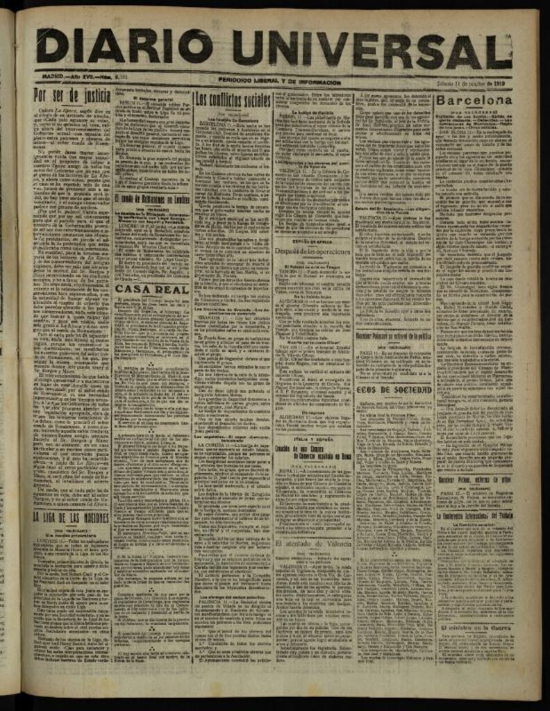 Miniatura de Diario Universal del 11 de octubre de 1919