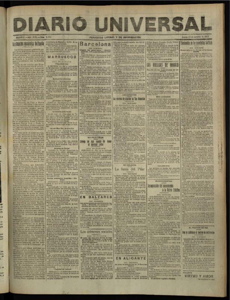 Miniatura de Diario Universal del 13 de octubre de 1919