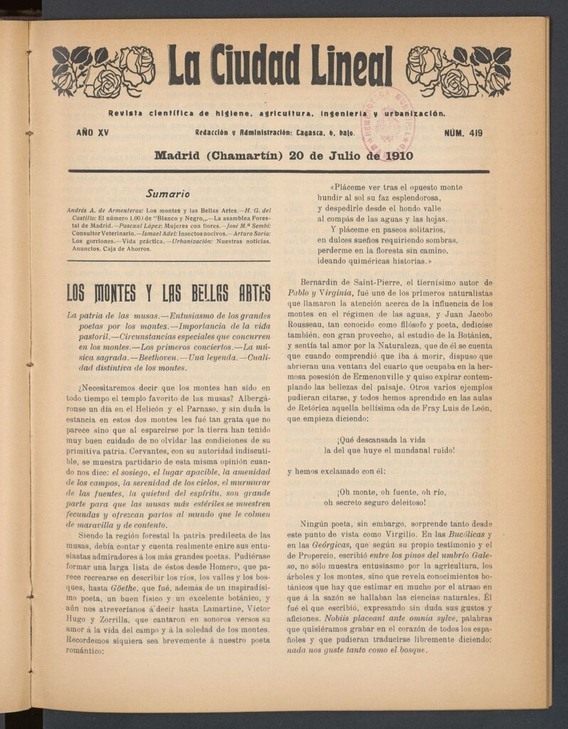 Miniatura de La Ciudad Lineal : órgano oficial de la Compañía Madrileña de Urbanización del 20 de julio de 1910