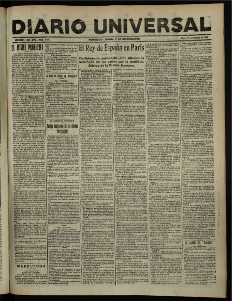 Miniatura de Diario Universal del 21 de octubre de 1919