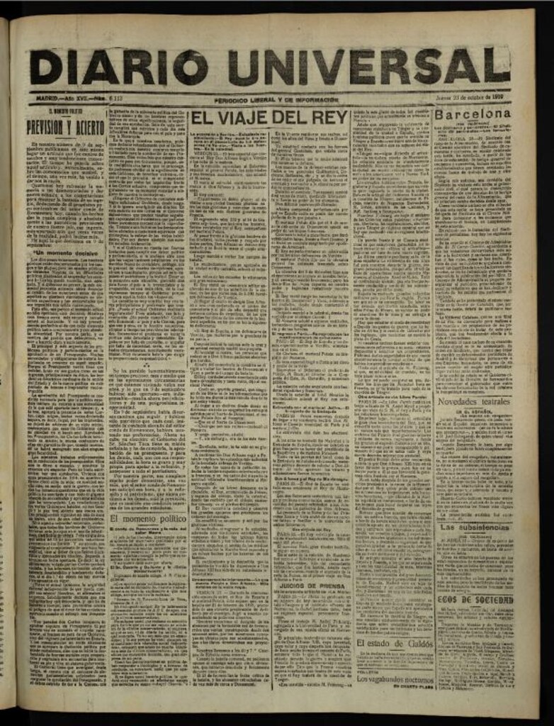 Miniatura de Diario Universal del 23 de octubre de 1919