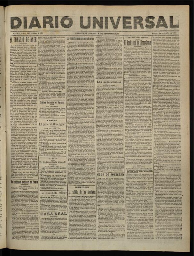 Miniatura de Diario Universal del 4 de noviembre de 1919