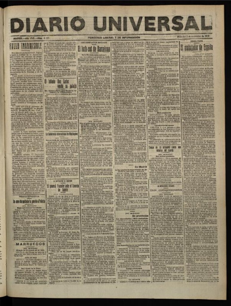 Miniatura de Diario Universal del 5 de noviembre de 1919