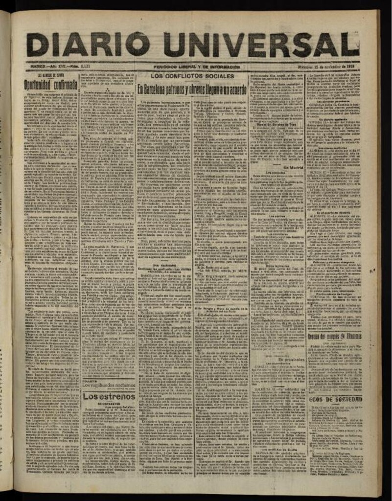 Miniatura de Diario Universal del 12 de noviembre de 1919