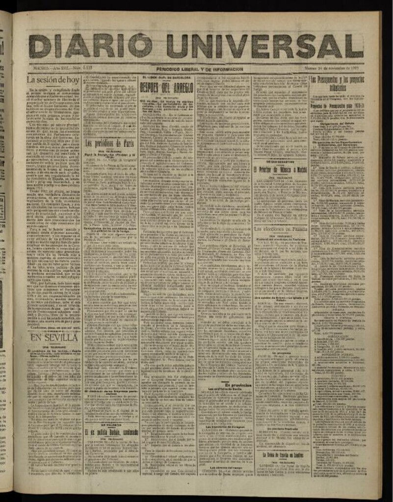 Miniatura de Diario Universal del 14 de noviembre de 1919