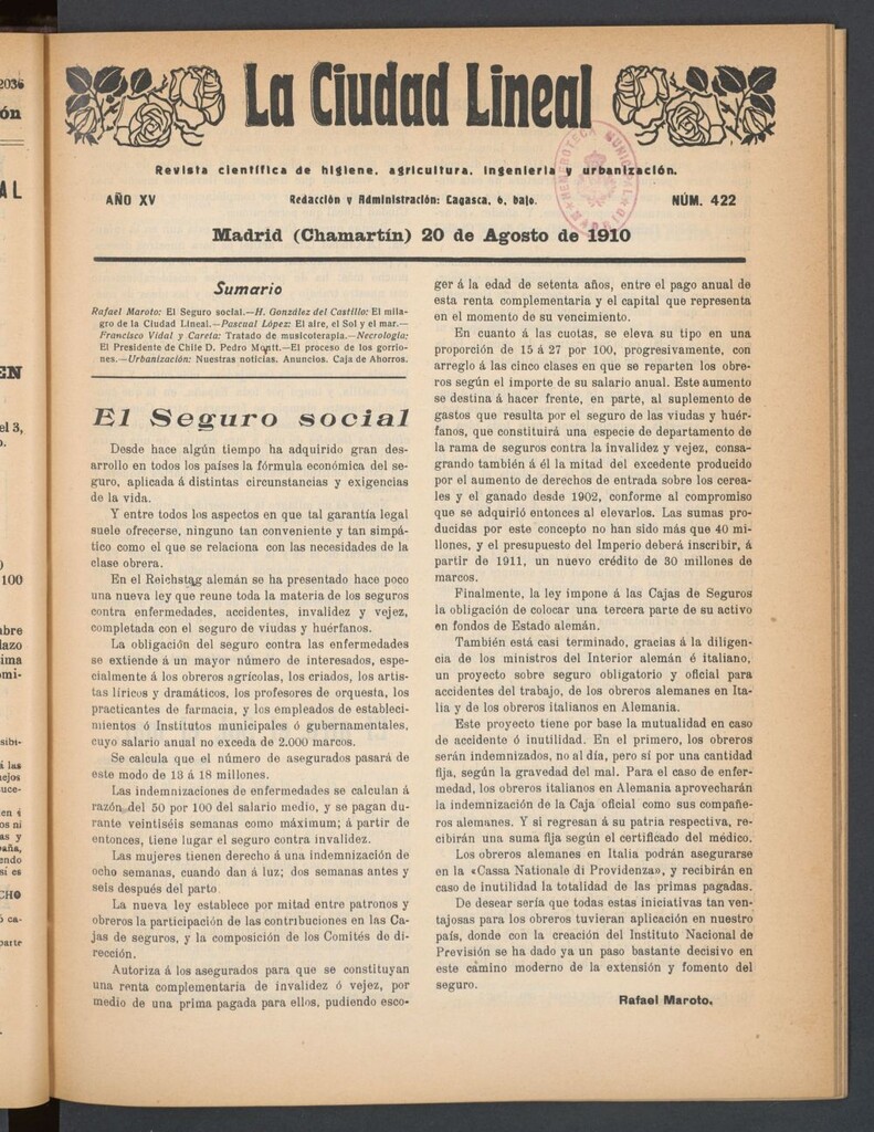 Miniatura de La Ciudad Lineal : órgano oficial de la Compañía Madrileña de Urbanización del 20 de agosto de 1910
