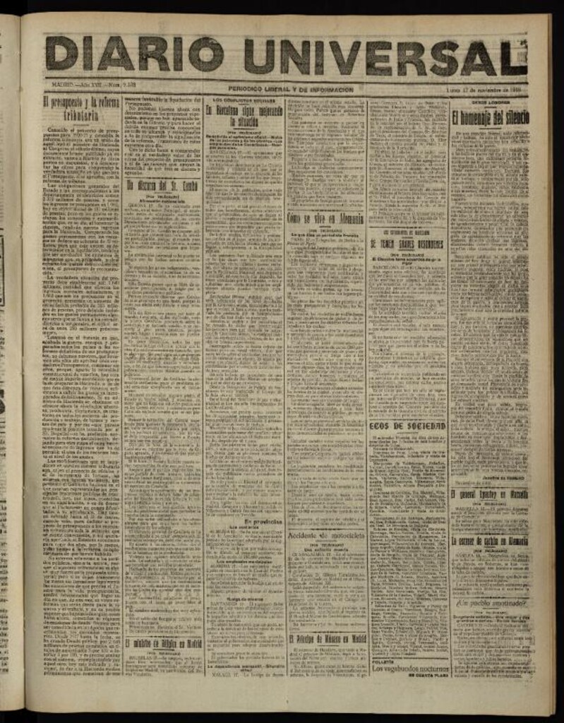 Miniatura de Diario Universal del 17 de noviembre de 1919