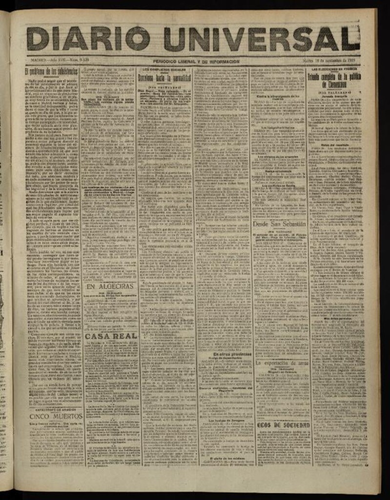 Miniatura de Diario Universal del 18 de noviembre de 1919