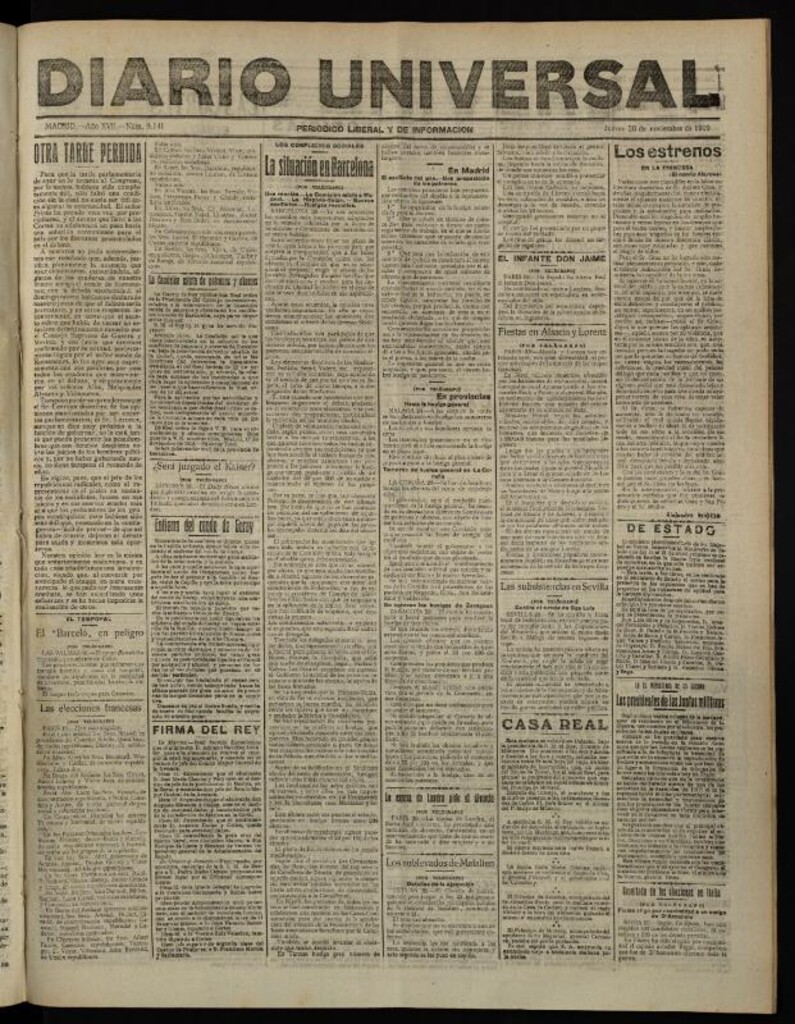 Miniatura de Diario Universal del 20 de noviembre de 1919