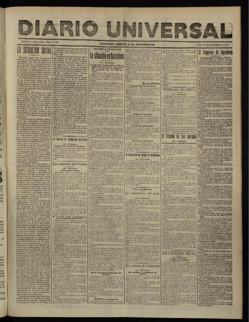Miniatura de Diario Universal del 24 de noviembre de 1919
