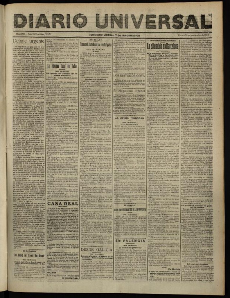 Miniatura de Diario Universal del 28 de noviembre de 1919