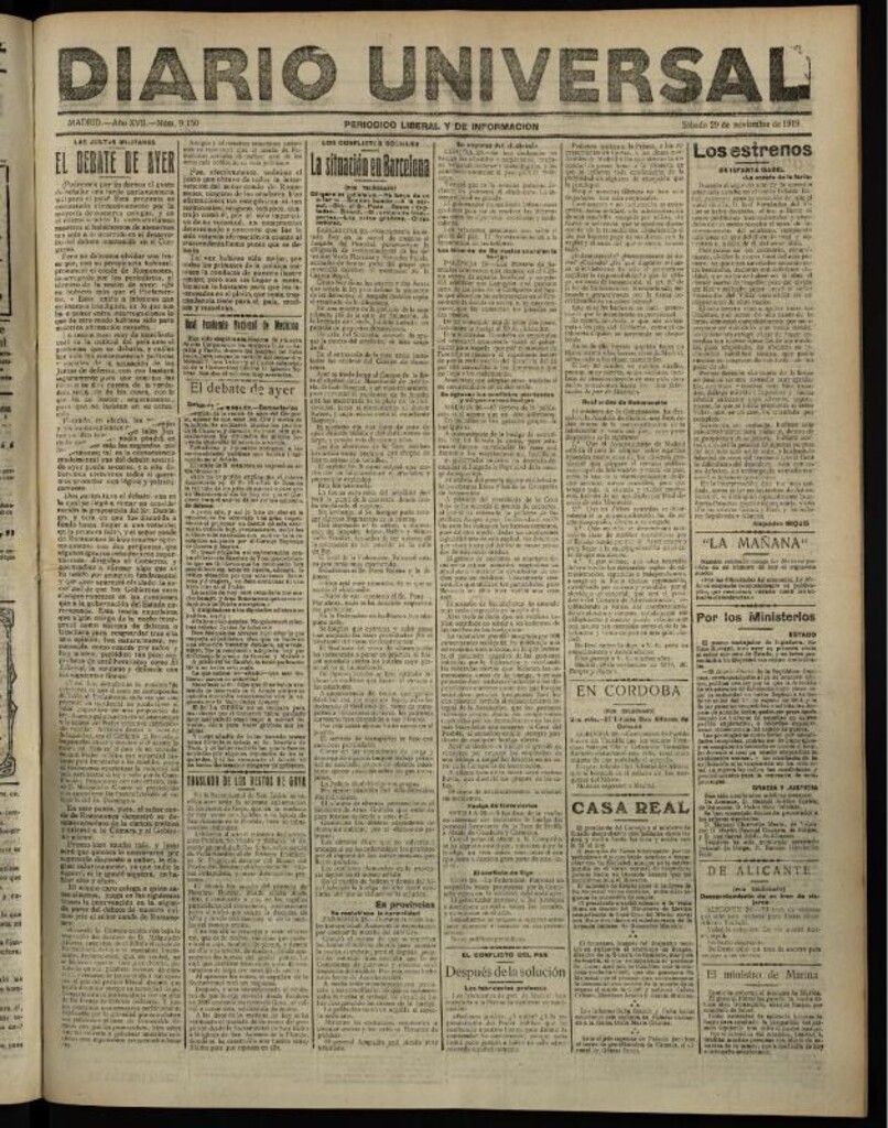 Miniatura de Diario Universal del 29 de noviembre de 1919