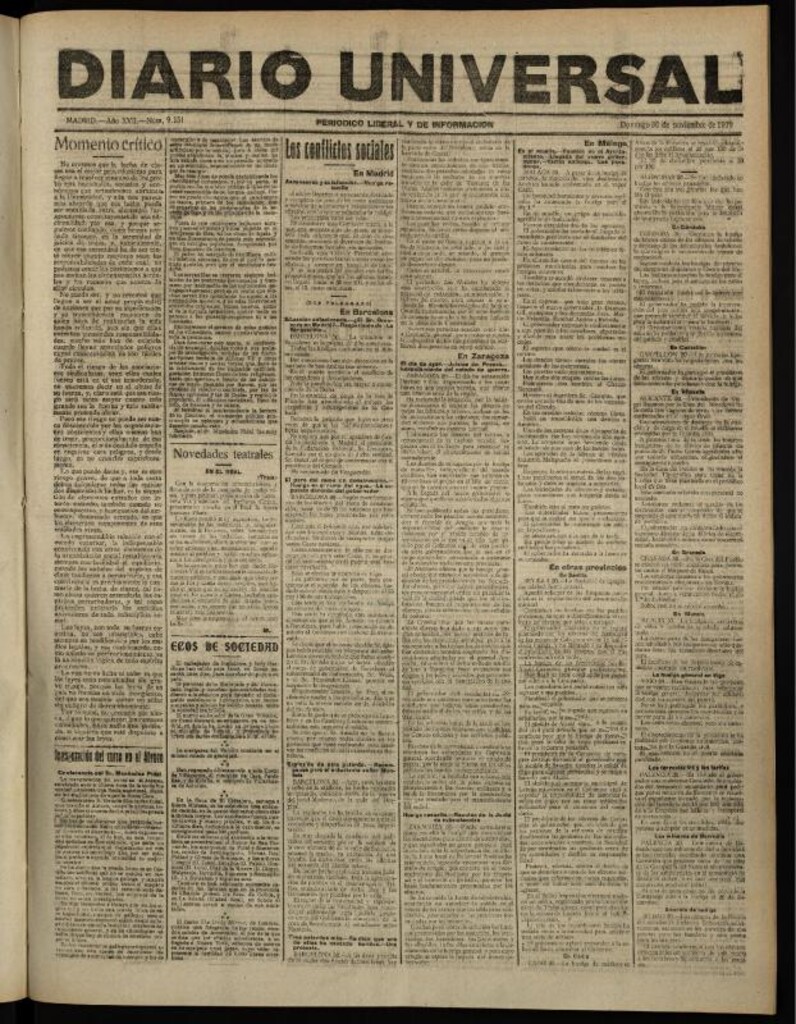 Miniatura de Diario Universal del 30 de noviembre de 1919