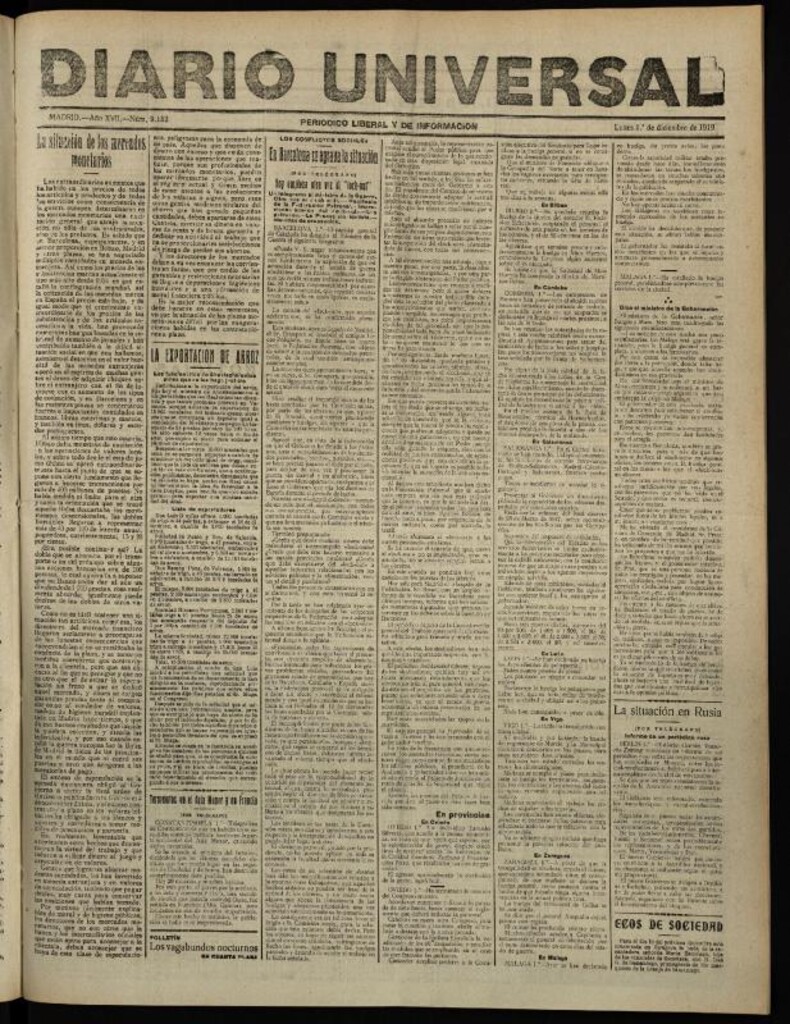 Miniatura de Diario Universal del 1 de diciembre de 1919