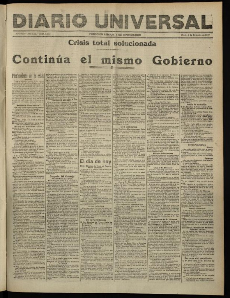 Miniatura de Diario Universal del 2 de diciembre de 1919