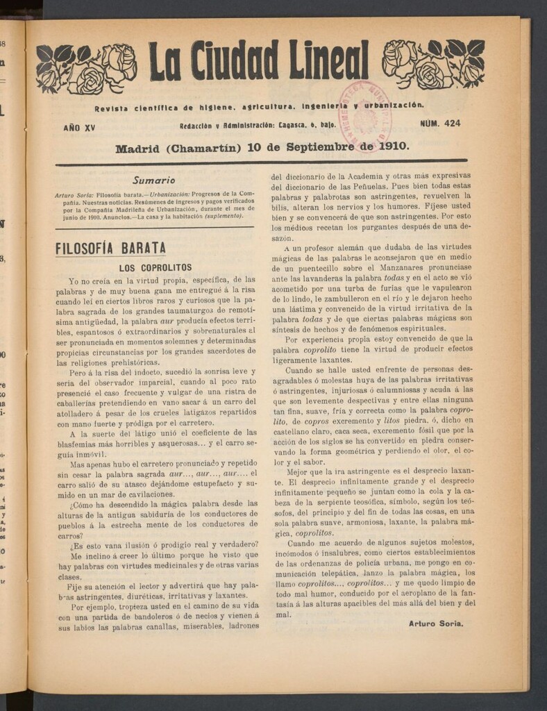 Miniatura de La Ciudad Lineal : órgano oficial de la Compañía Madrileña de Urbanización del 10 de septiembre de 1910