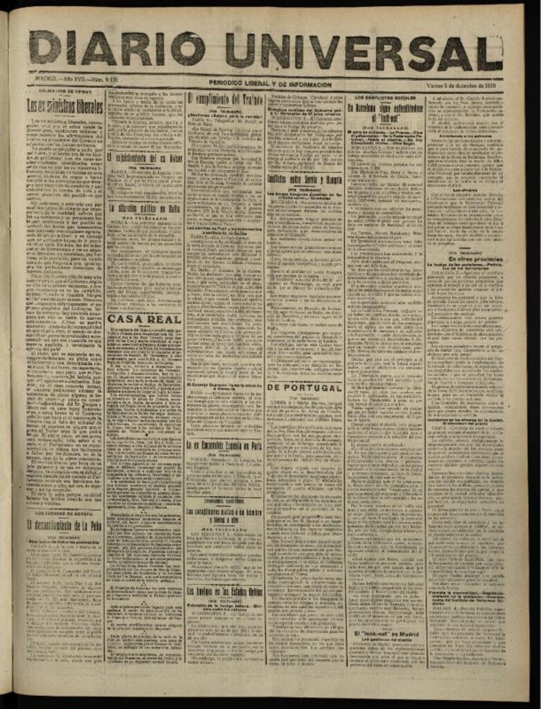 Miniatura de Diario Universal del 5 de diciembre de 1919