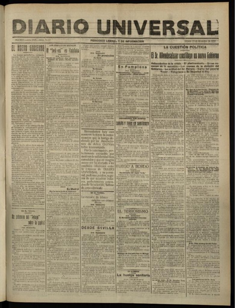 Miniatura de Diario Universal del 13 de diciembre de 1919