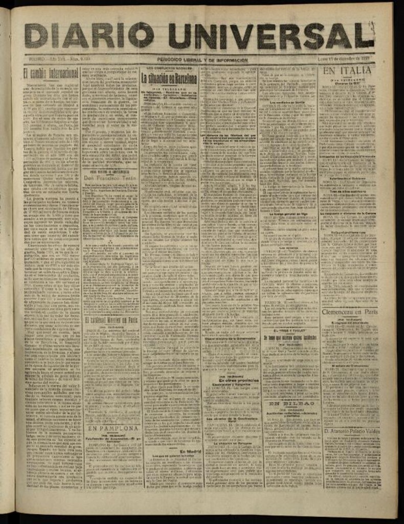 Miniatura de Diario Universal del 15 de diciembre de 1919