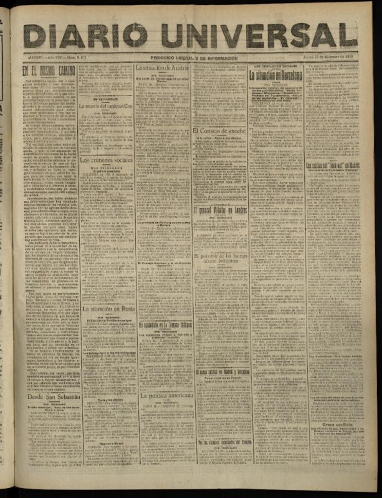 Miniatura de Diario Universal del 18 de diciembre de 1919