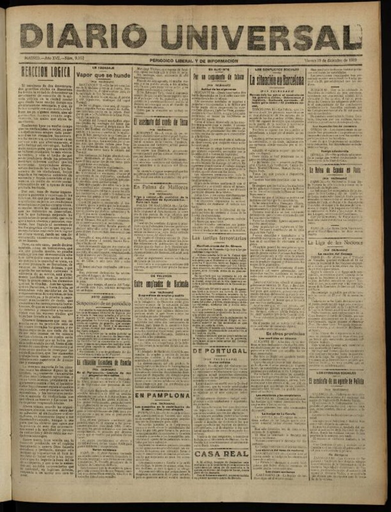 Miniatura de Diario Universal del 19 de diciembre de 1919