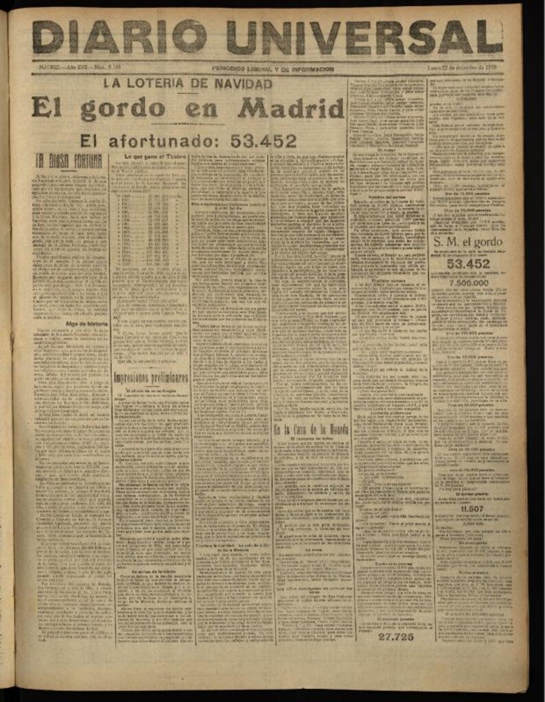 Miniatura de Diario Universal del 22 de diciembre de 1919