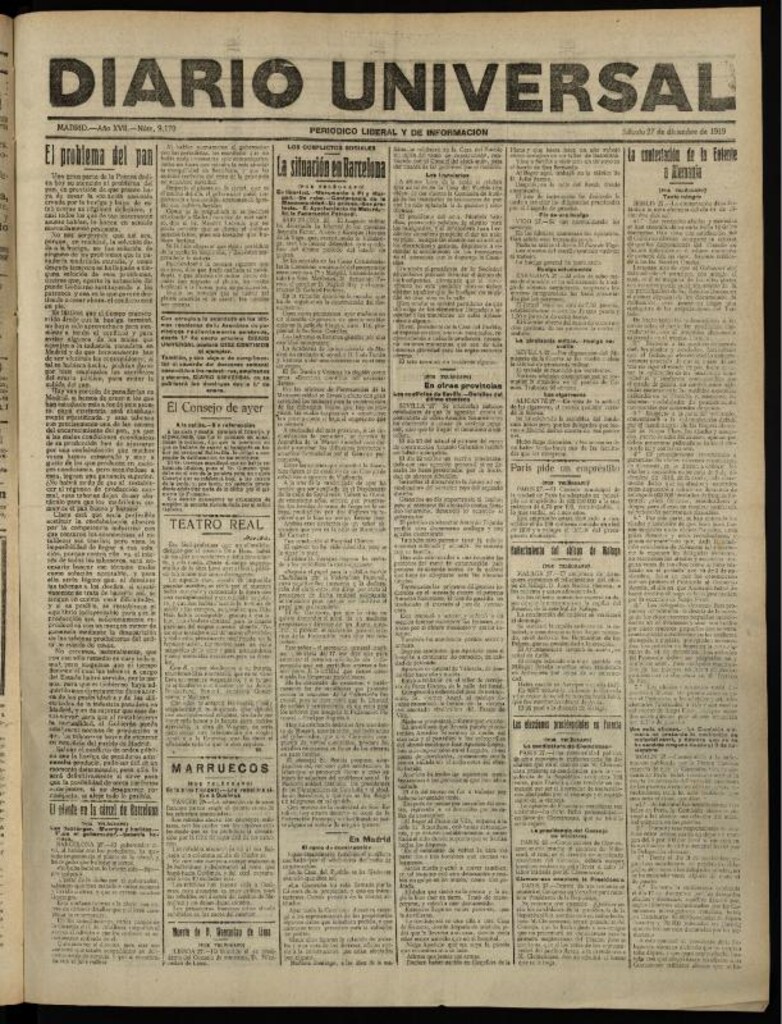 Miniatura de Diario Universal del 27 de diciembre de 1919