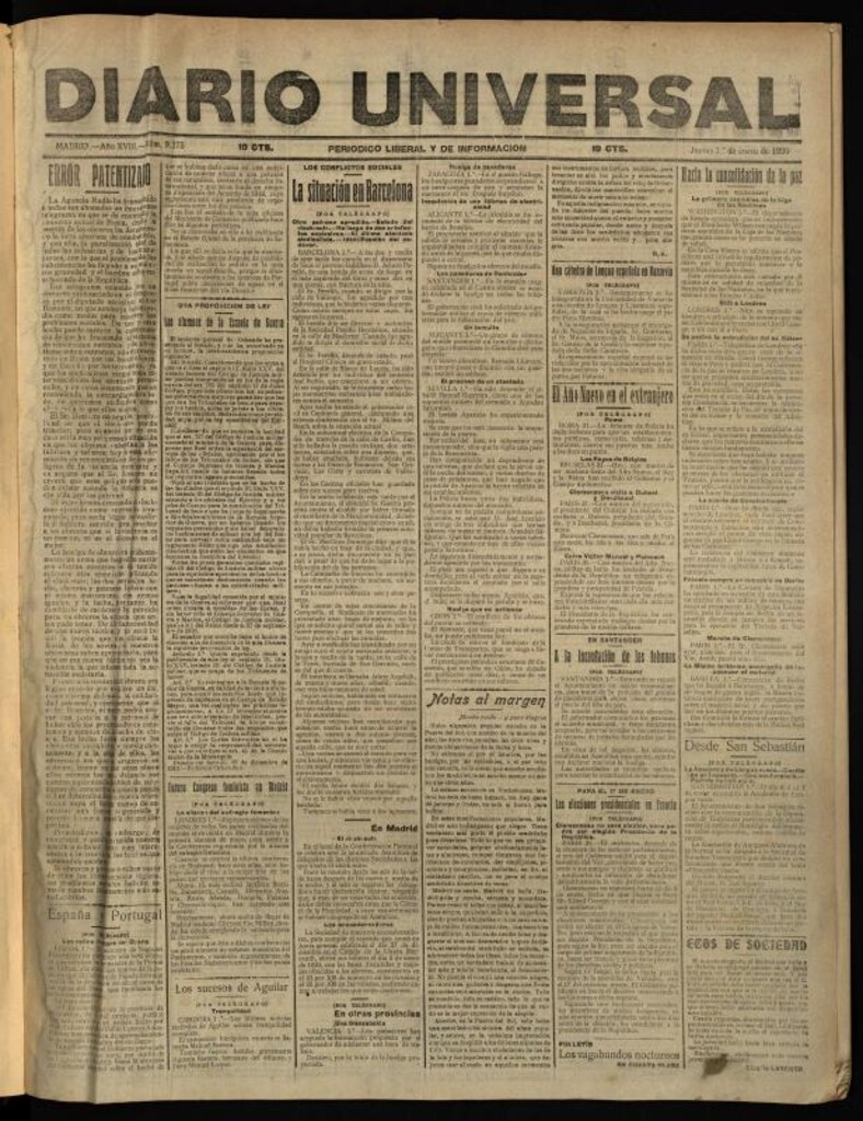 Miniatura de Diario Universal del 1 de enero de 1920