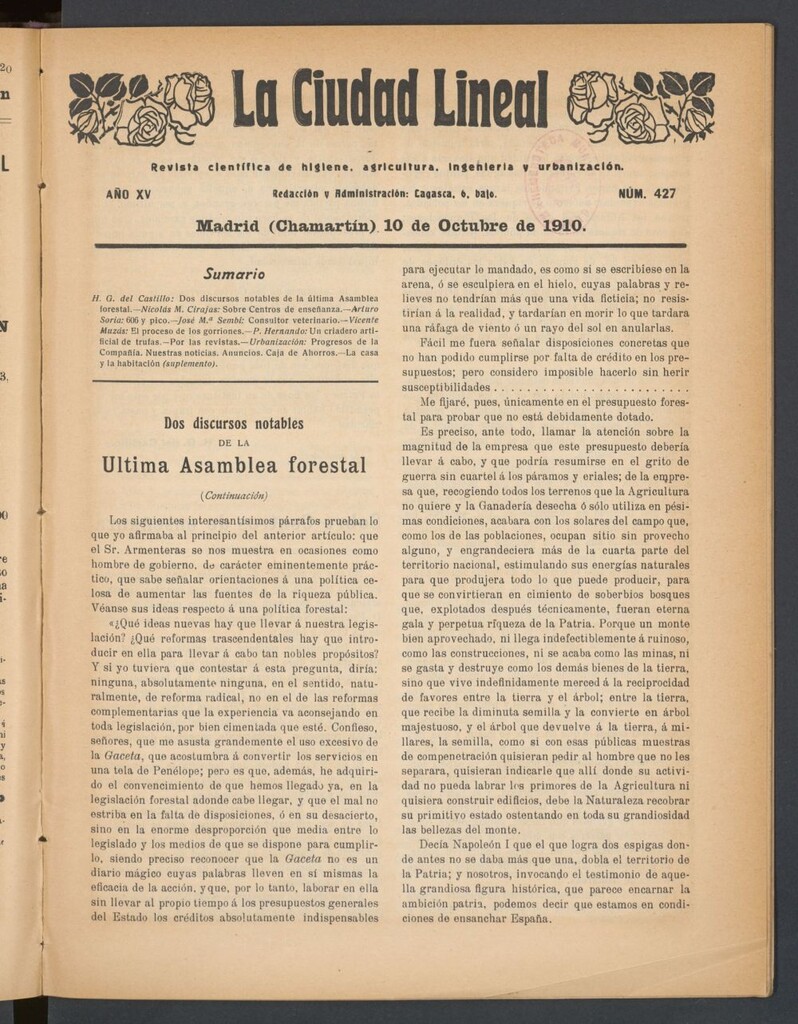 Miniatura de La Ciudad Lineal : órgano oficial de la Compañía Madrileña de Urbanización del 10 de octubre de 1910