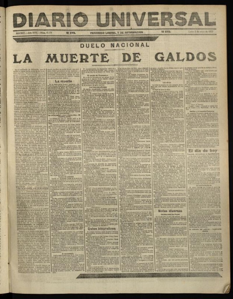 Miniatura de Diario Universal del 5 de enero de 1920