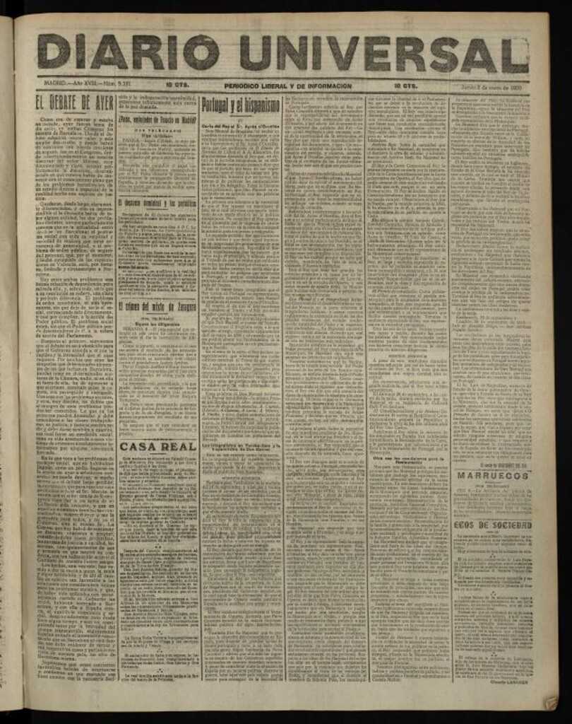 Miniatura de Diario Universal del 8 de enero de 1920
