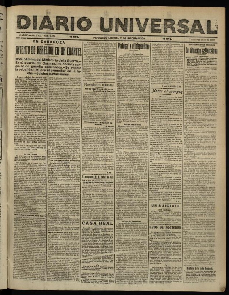 Miniatura de Diario Universal del 9 de enero de 1920