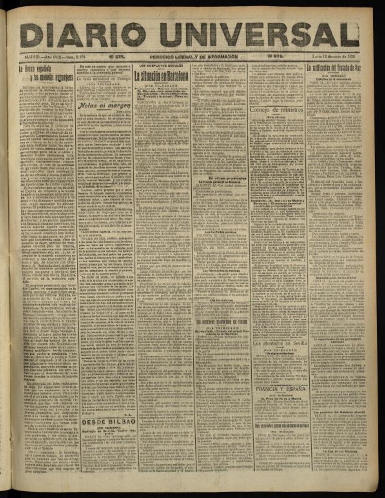 Miniatura de Diario Universal del 12 de enero de 1920