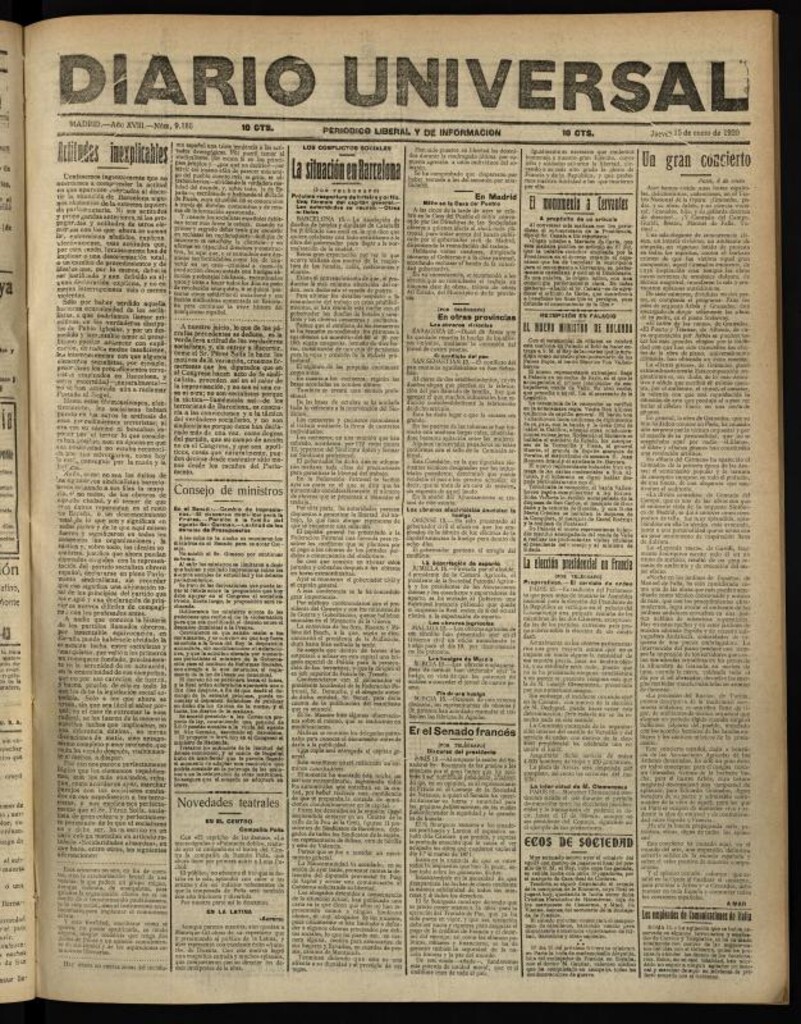 Miniatura de Diario Universal del 15 de enero de 1920